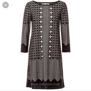 Max Studio Geo Beige & Black Dress Long Sleeve NEW